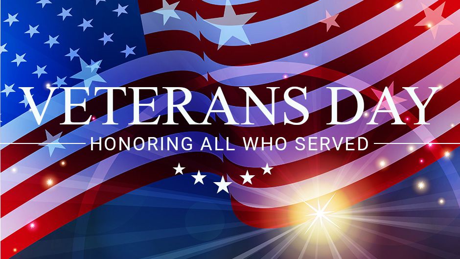 Veterans Day - Honoring All Who Served text with US flag