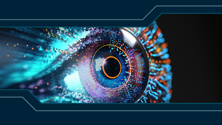 A graphic of a digital eye representing artificial intelligence